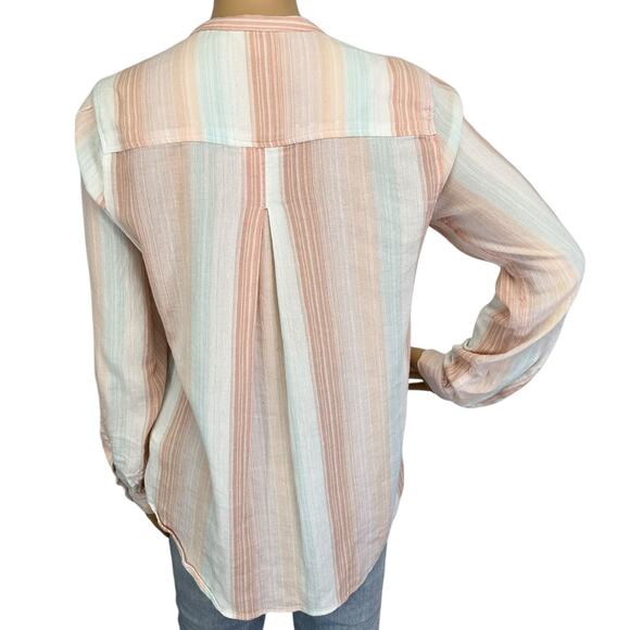 2/$15 Lucky Brand Striped Half Button Shirt Roll Tab Long Sleeve Pocket Size S - Picture 5 of 11